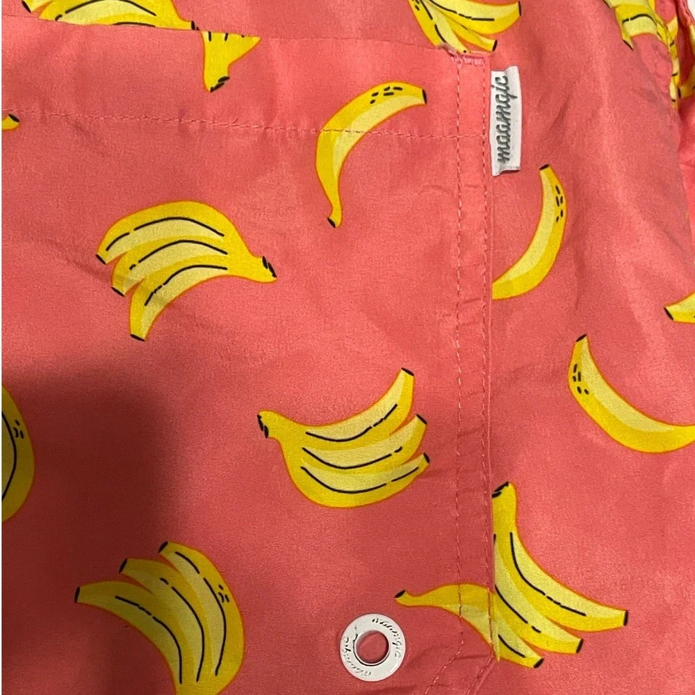 Maamgic Swim Trunks XL Pink Banana Print‎ Mens Mesh Lined Board Shorts Excellent